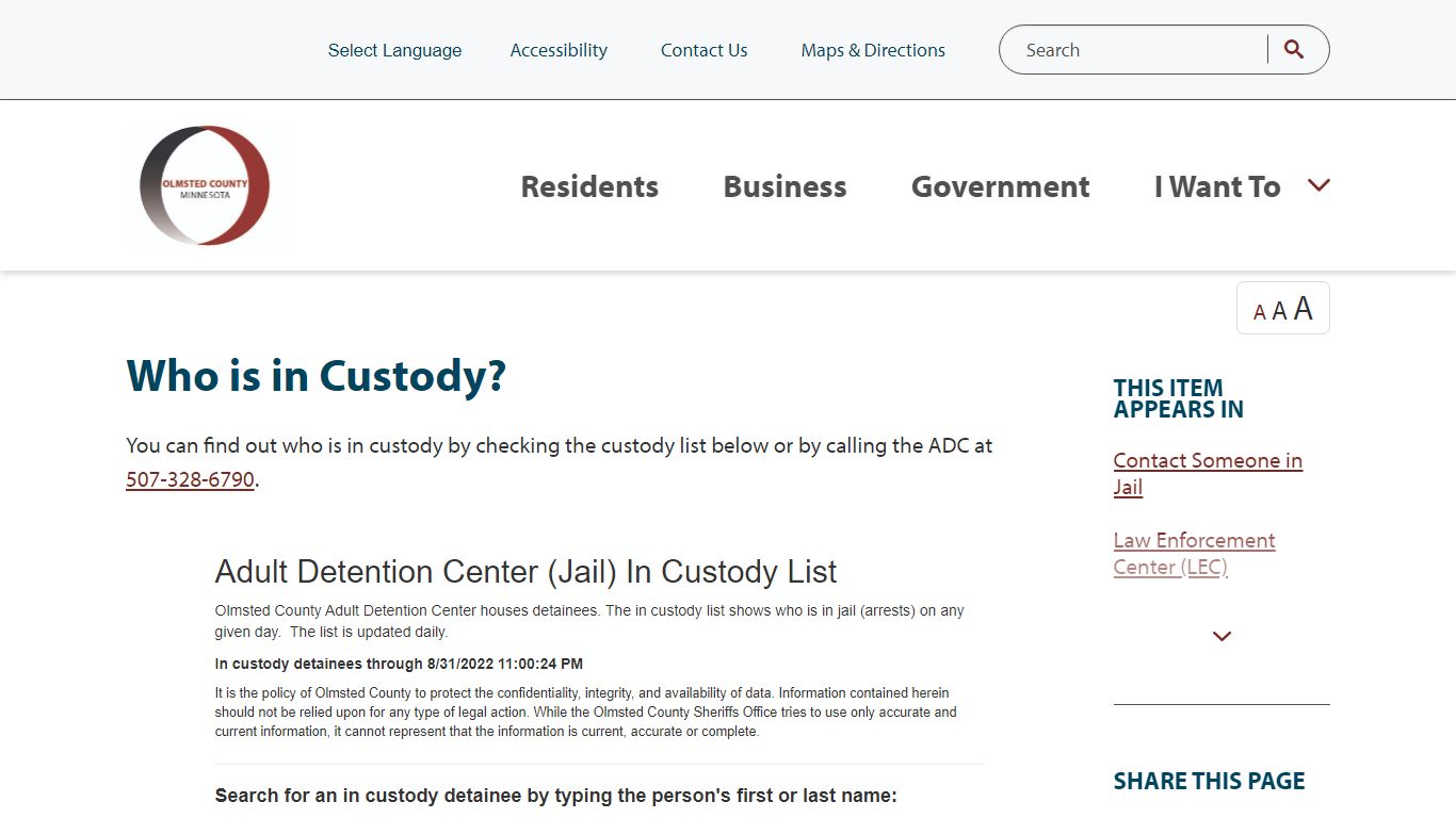 Who is in Custody? | Olmsted County, MN